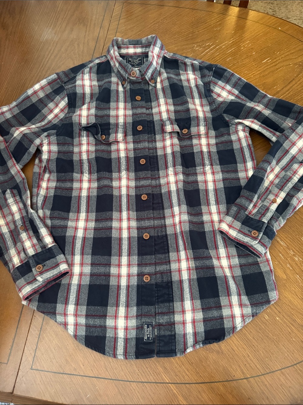 Abercrombie & Finch Blue Red Off White Cotton Plaid Flannel Small Long Sleeve